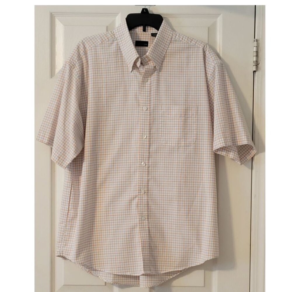 Van Heusen blue orange check Mens Short Sleeve SHIRT L